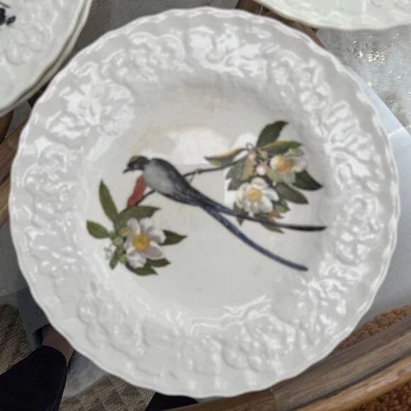 Alfred Meakin BIRDS OF AMERICA Embossed Floral Rim PLATES Fly Catcher #168 (3) - Picture 3 of 4